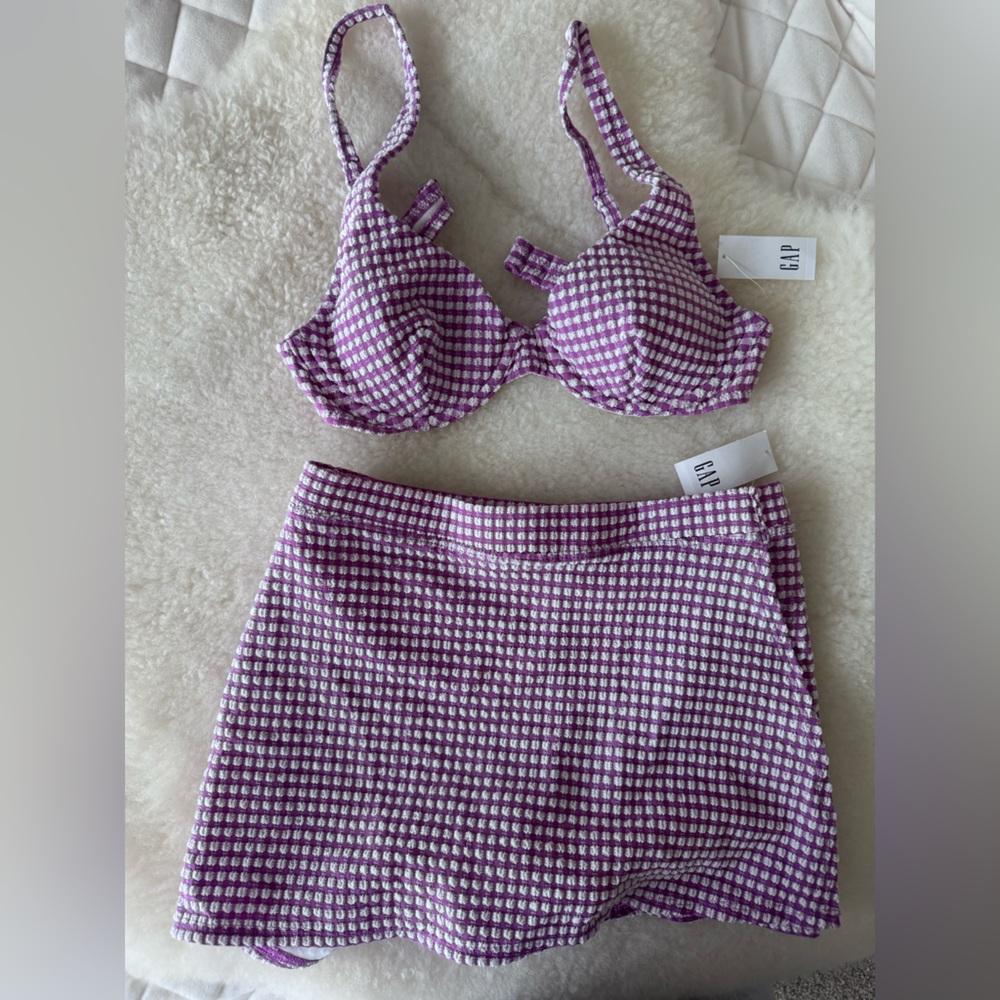 GAP Swim Skort and Balconette Bikini Top Pink Gingham Small